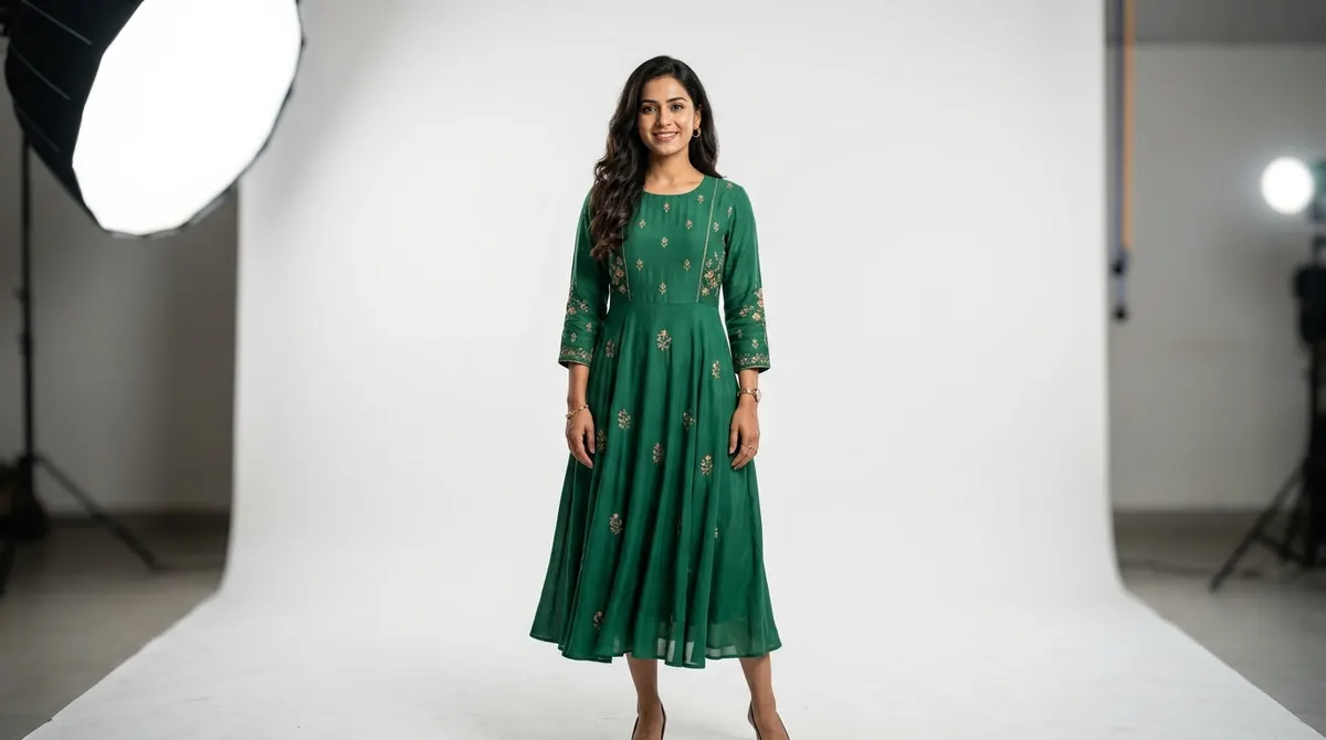 Same western dress worn by three models with different skin tones generated by ShotRoom AI model swap feature