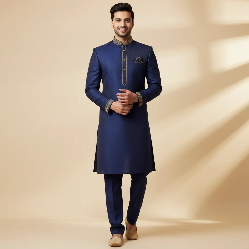 Professional model wearing kurta in studio setting